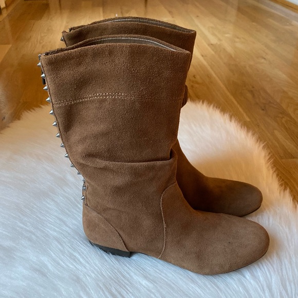 Gianni Bini Shoes - Gianni Bini Leather Studded Spike Slouch Boots